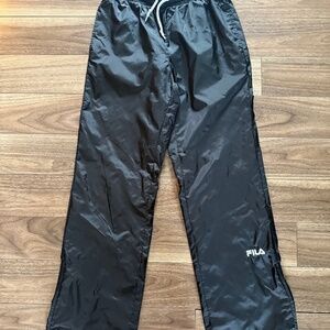 Vintage FILA Black Baggy 90s Hip‑Hop Track Pants | M | White Drawstring Joggers